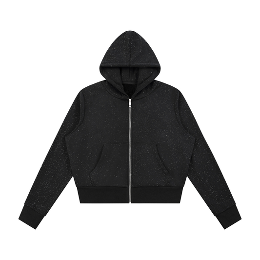 Women's Sparkles Fleece Full Zip Hoodie in black