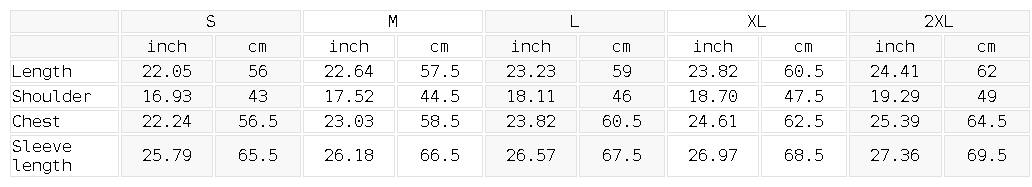 Size chart for the Women's Sparkles Fleece Full Zip Hoodie