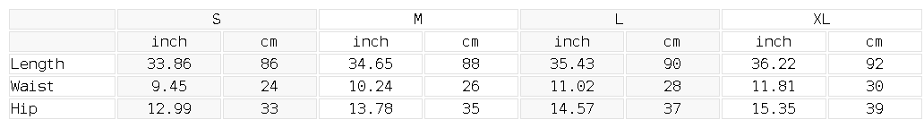 Size chart for the Women's Supportive High Rise Ankle Yoga Leggings