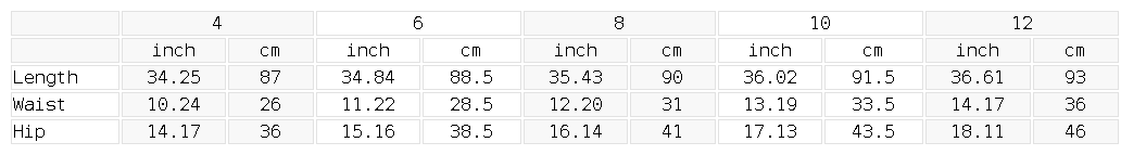 Size chart for the Women's Tapered Ankle Yoga Leggings