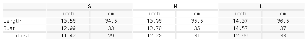 Size chart for the Women's Topstitch Yoga Tank Top