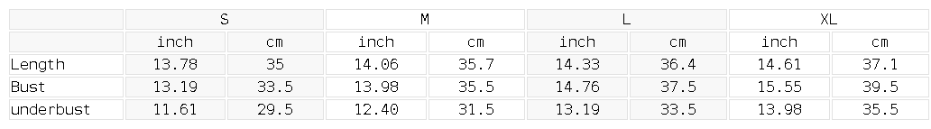 Size chart for the Women's V-Neck Yoga Tank Top