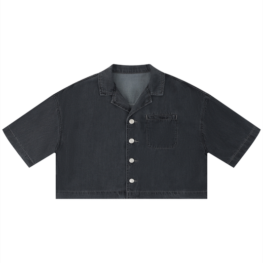 Women's Vintage Wash Boxy Cropped Shirt in black