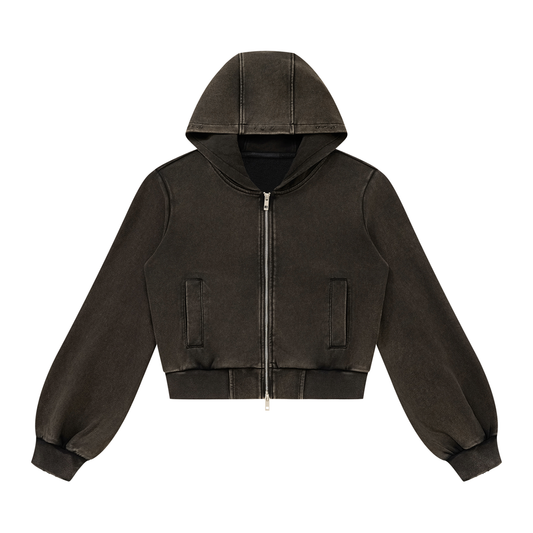 Women's Vintage Wash Full Zip Hoodie in black