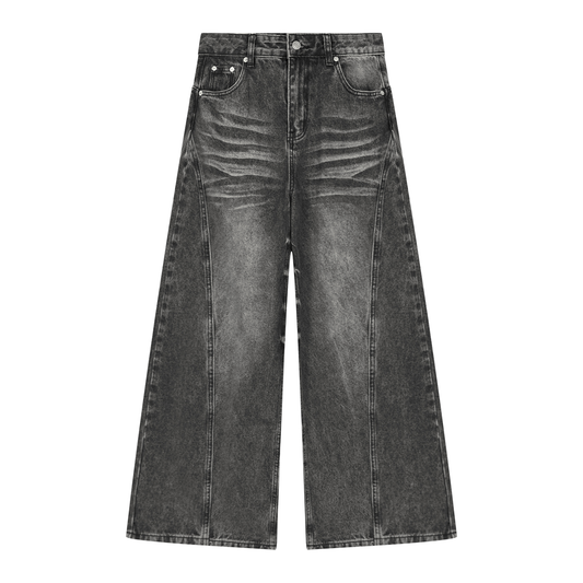 Women's Vintage Wash Wide Leg Denim Jeans in black
