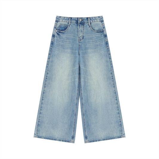 Women's Vintage Wash Wide Leg Jeans - 400 gsm in blue