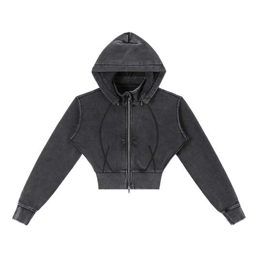 Women's Vintage Washed Cropped Fleece Hoodie in washed black