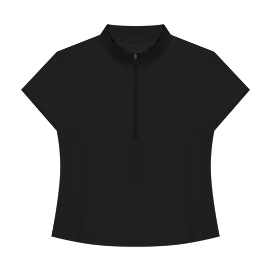 Women's Yoga Quarter-Zip Mock Neck T-Shirt in black