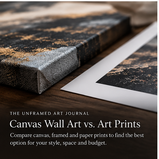Close-up comparison of textured canvas artwork and a paper art print
