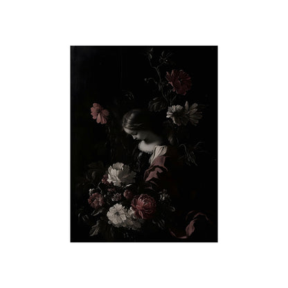 Among Dark Blooms dark floral portrait shown in an interior mockup
