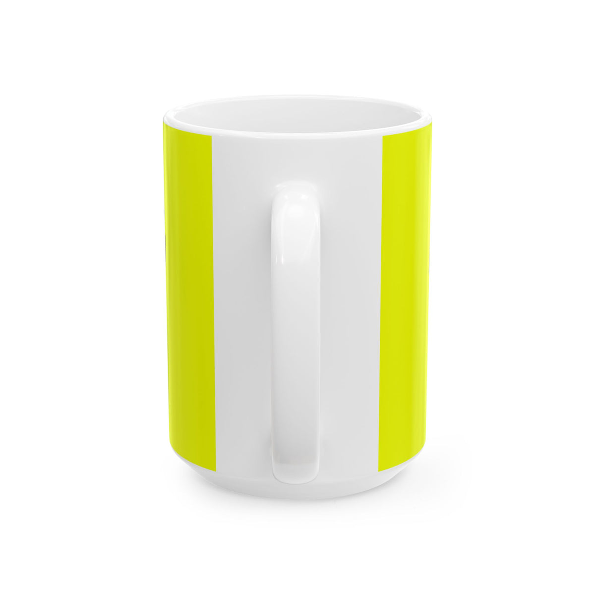 Funny coffee mug printed with "ASK ME ANYTHING AFTER THE COFFEE", 15 oz size, back view showing the handle