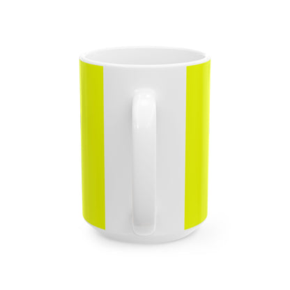Funny coffee mug printed with "ASK ME ANYTHING AFTER THE COFFEE", 15 oz size, back view showing the handle