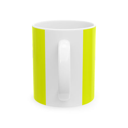 Funny coffee mug printed with "ASK ME ANYTHING AFTER THE COFFEE", back view showing the handle