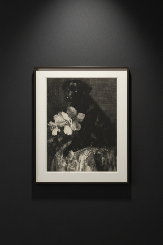Black Dog on the Stone Pedestal, art print
