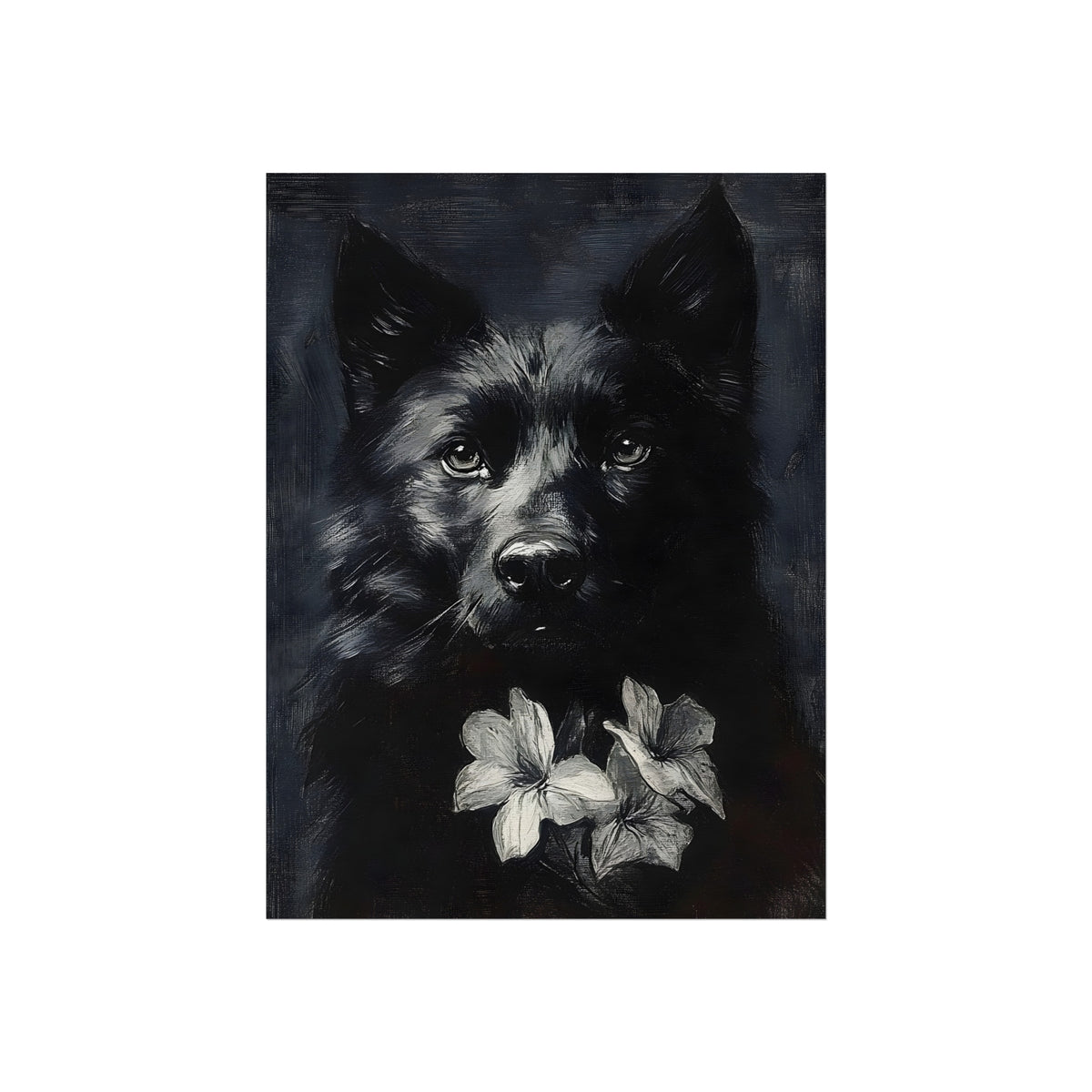 Black Dog with White Flowers, art print, view 2