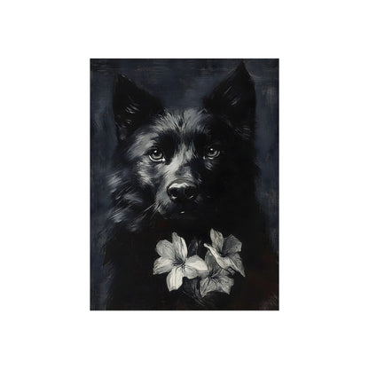 Black Dog with White Flowers, art print, view 2