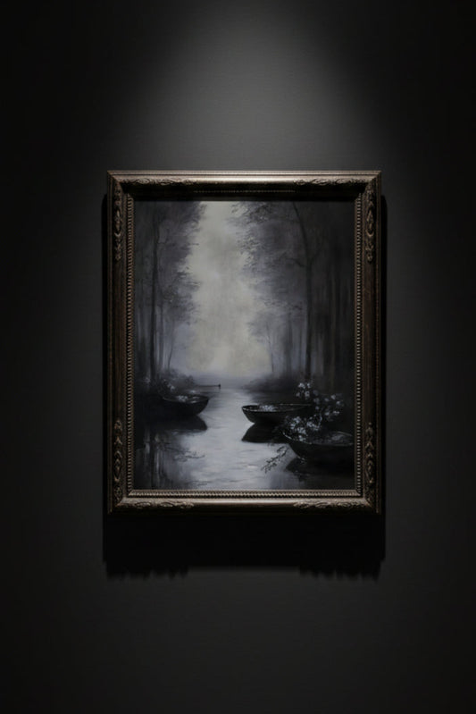 Blackwater Passage gothic river rowboat sketch fine art poster