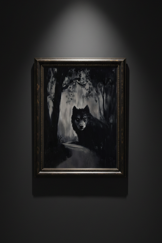Blackwood Howl wolf in dark forest fine art artwork