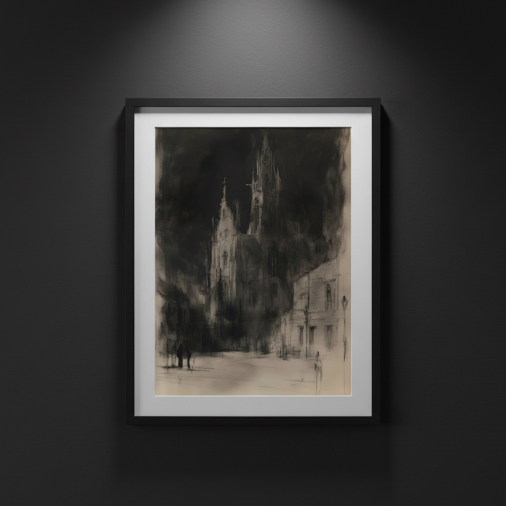 Cathedral of Quiet Ash | Gothic Architecture Fine Art Paper Print artwork image