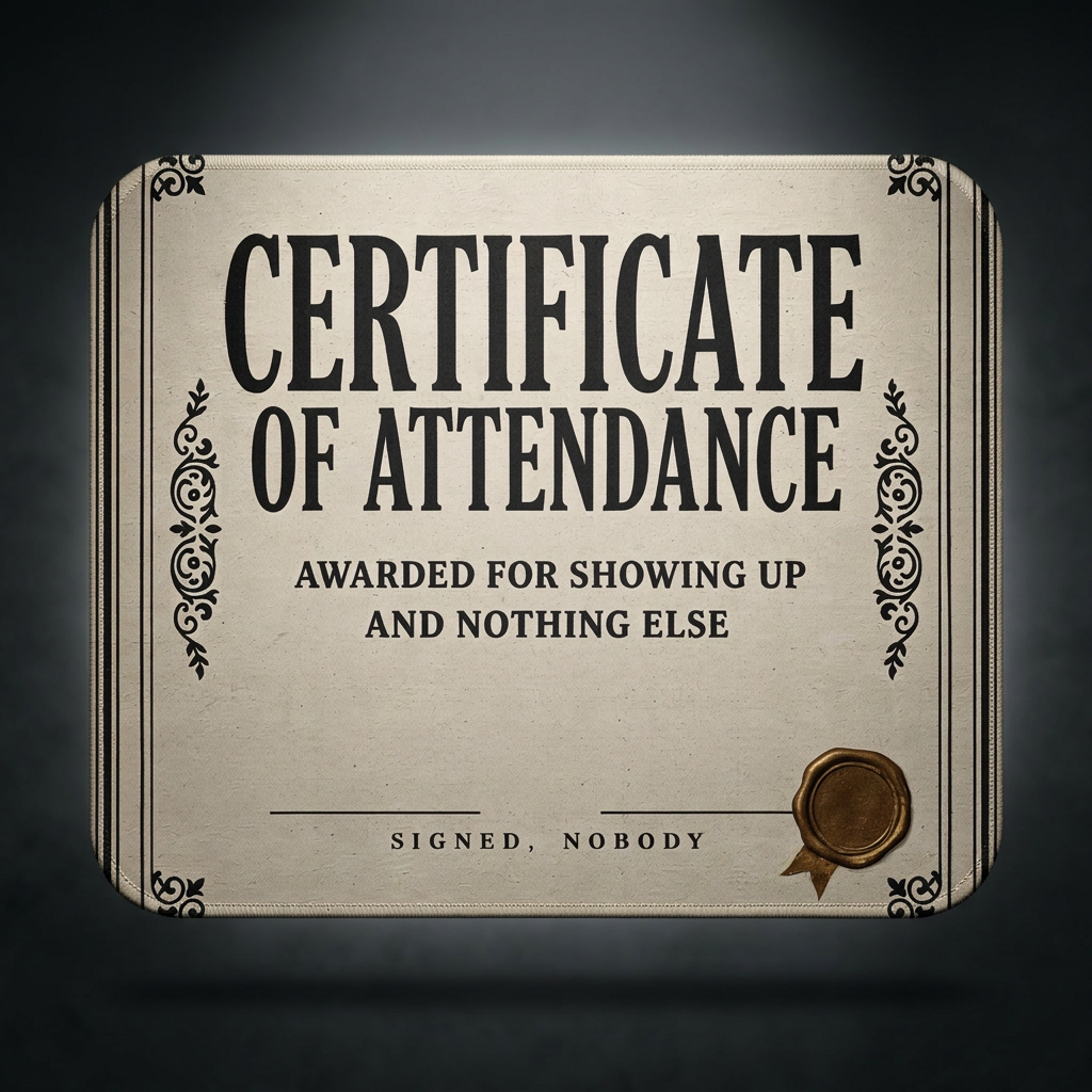 Certificate of Attendance Mouse Pad – Funny Office Desk Decor