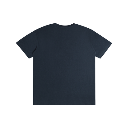 Back view of the cotton crewneck t-shirt in dark navy