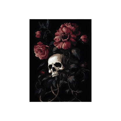Crimson Memento unframed skull and flowers fine art paper print