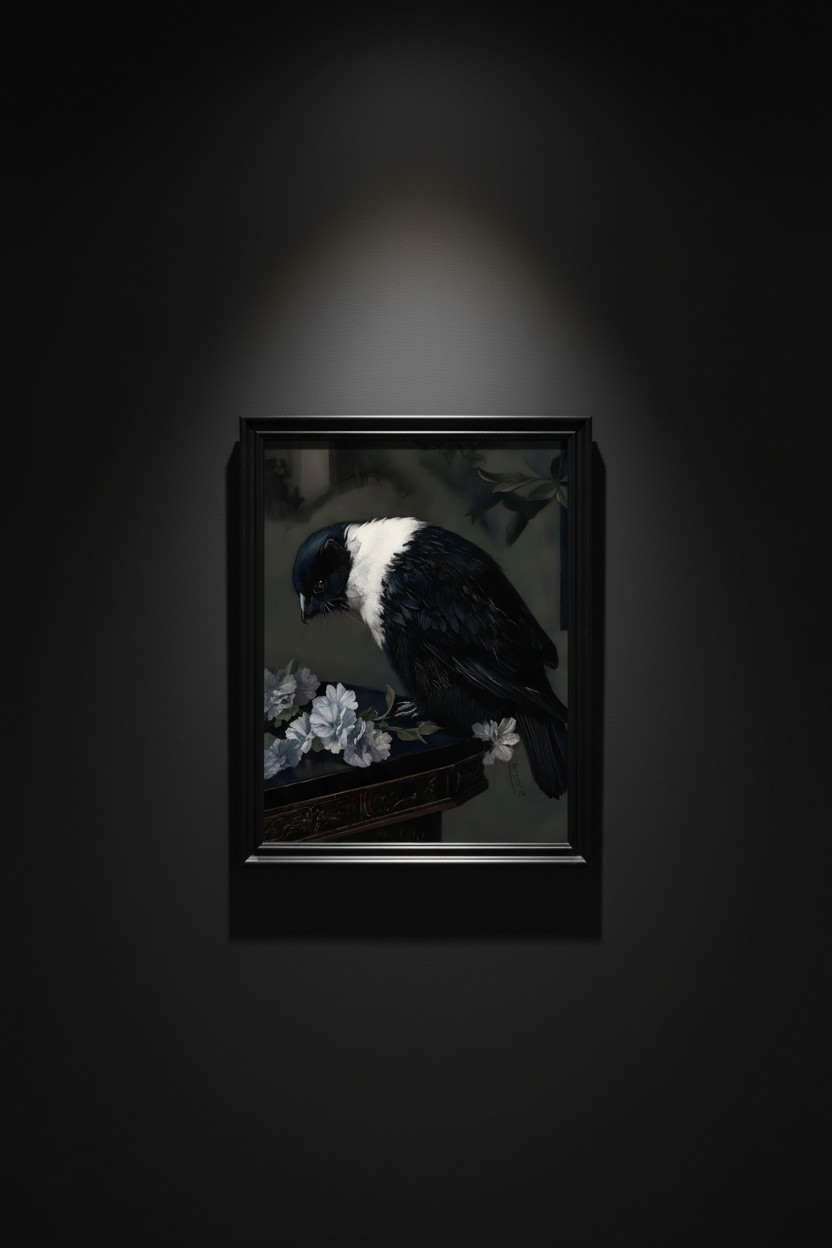 Crow Among White Flowers, art print
