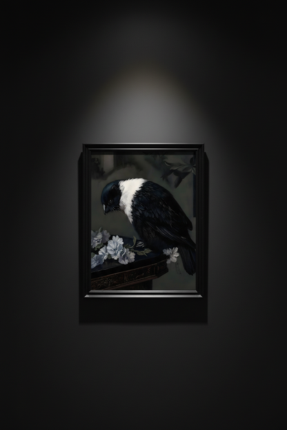 Crow Among White Flowers, art print