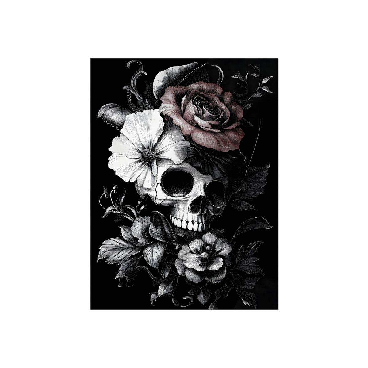 Elegy in Bloom gothic skull and flowers fine art poster