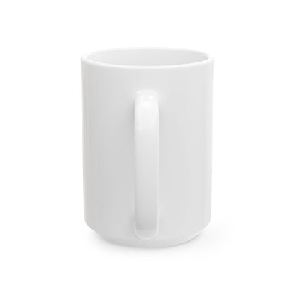 Funny coffee mug printed with "EVERY TIME I LEAVE THE HOUSE I REMEMBER WHY I STAY", 15 oz size, back view showing the handle