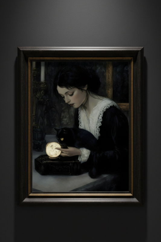 Familiar Silence woman and cat fine art artwork