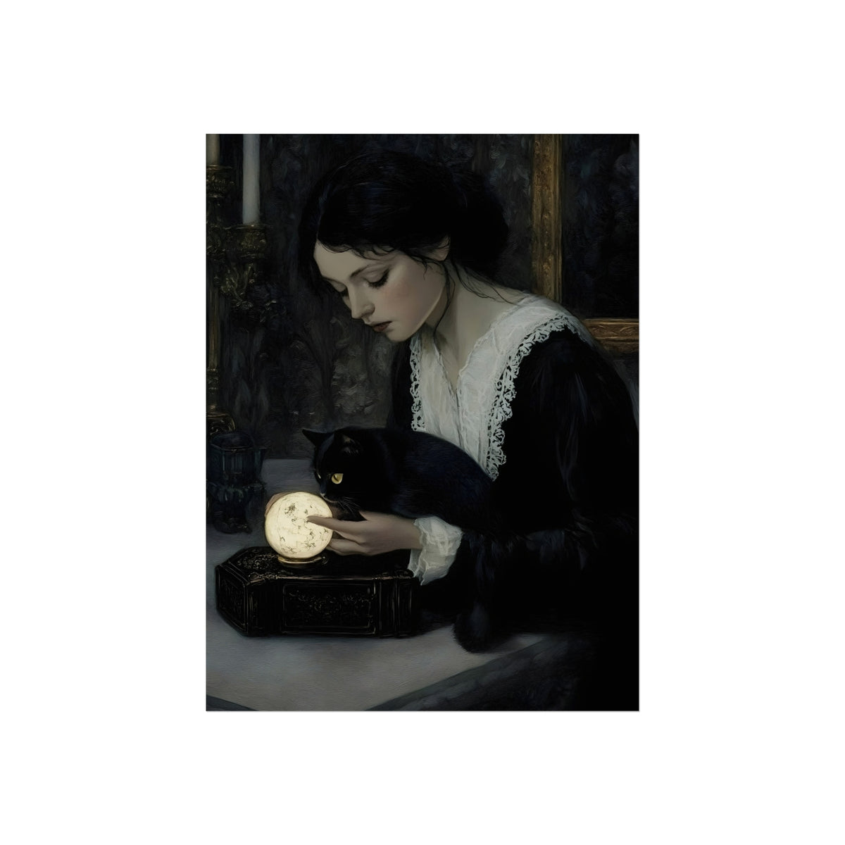 Familiar Silence woman and cat fine art poster