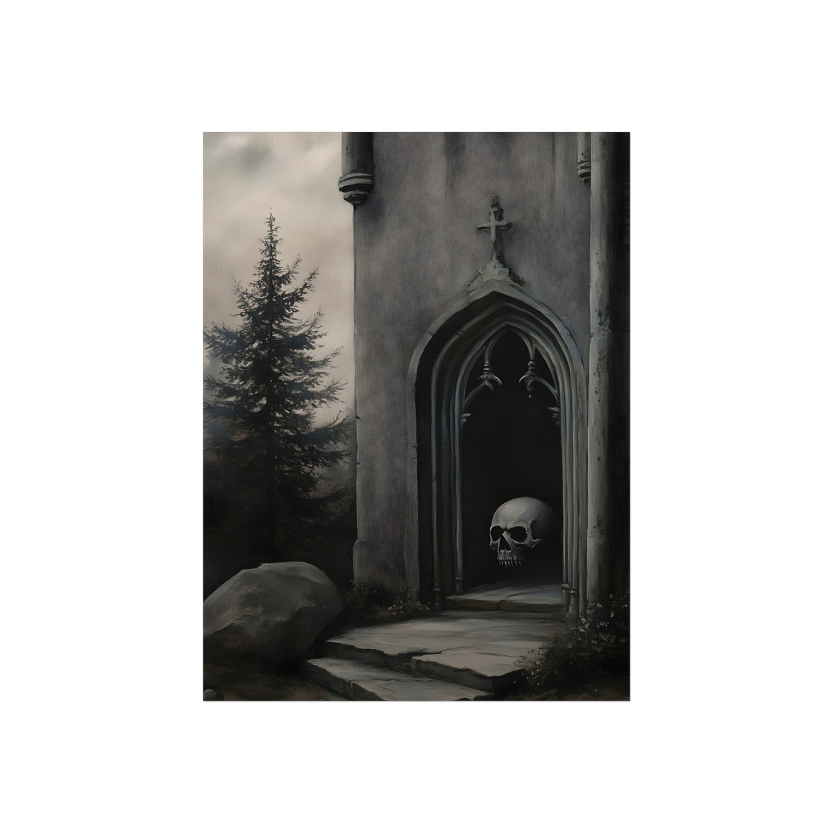 Altar of Eternal Rest | Gothic Fine Art Poster fine art poster mockup displayed in an interior setting.