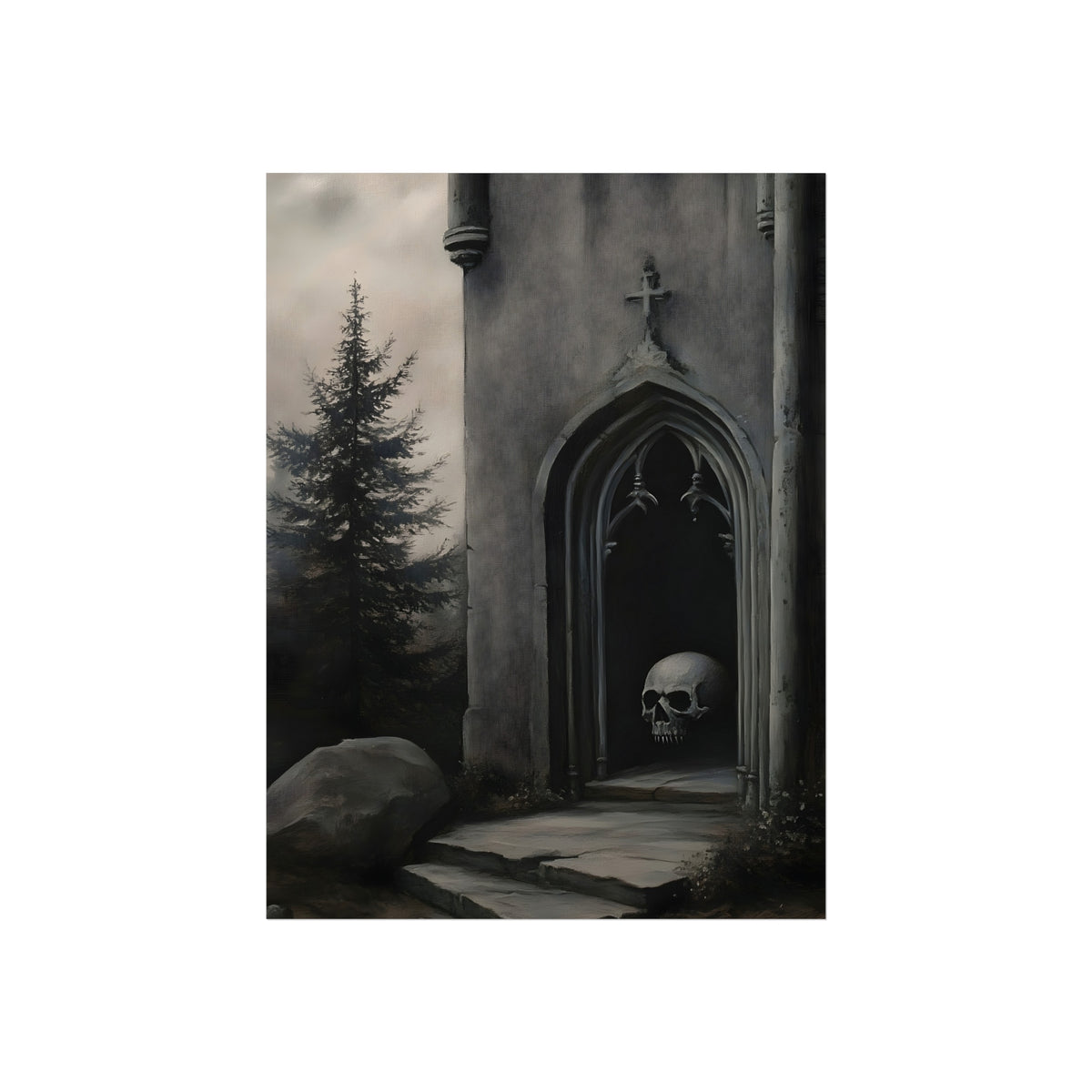 Altar of Eternal Rest | Gothic Fine Art Poster fine art poster mockup displayed in an interior setting.