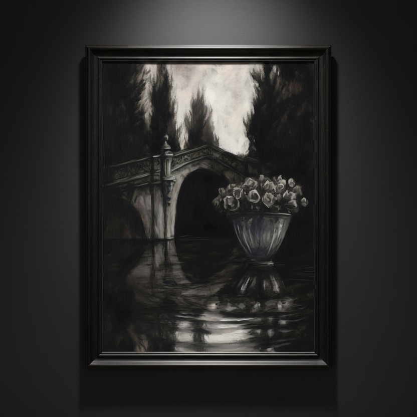 Flowers by the Old Bridge, art print