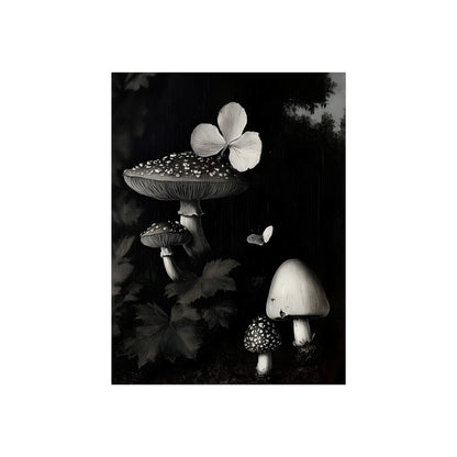 Flutter of Decay | Gothic Mushroom & Butterfly Poster fine art poster mockup displayed in an interior setting.