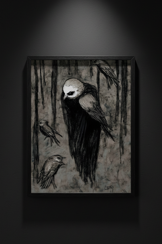 Four Birds in Charcoal, art print