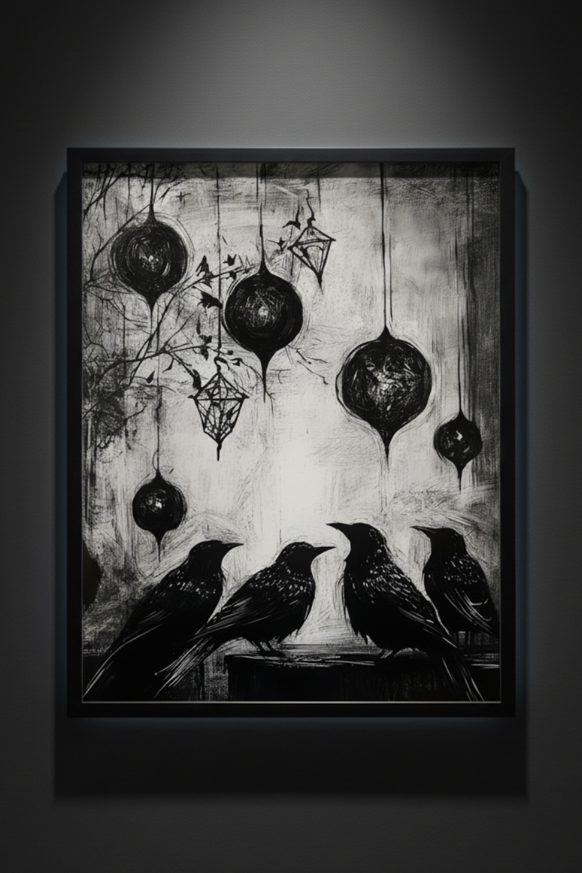Four Ravens Under Glass, art print