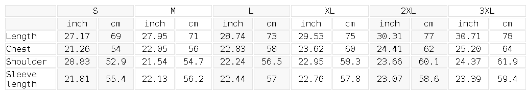 Size chart in inches and centimeters for the heavyweight crewneck sweatshirt, showing length, shoulder, chest and sleeve length