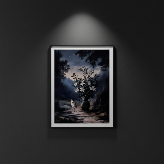Garden of the White Fox | Gothic Botanical Fine Art Paper Print artwork image