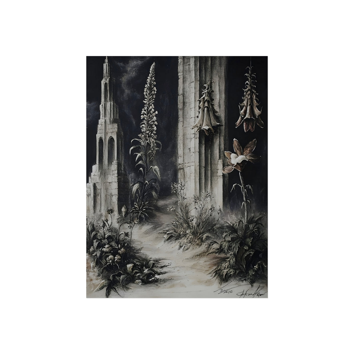Gothic Garden dark botanical fine art paper print artwork