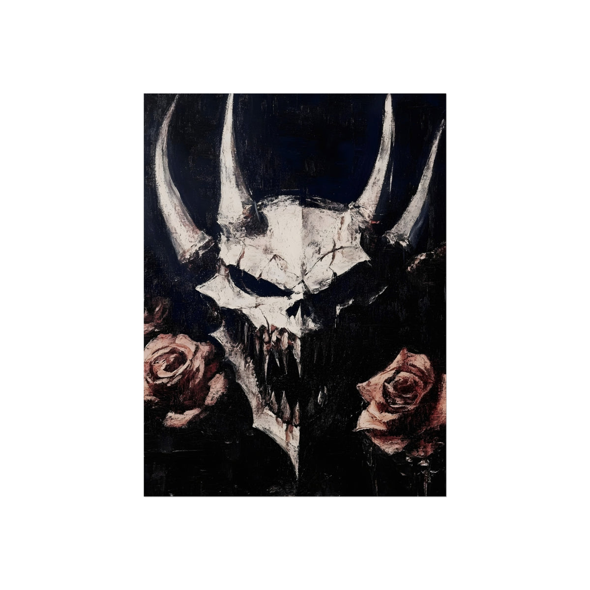 Horned Skull with Faded Roses, art print, view 2