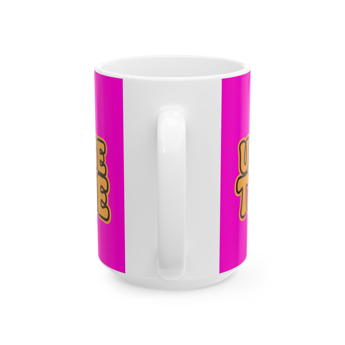 Funny coffee mug printed with "I AM FINE UNTIL SOMEONE TALKS TO ME", 15 oz size, back view showing the handle