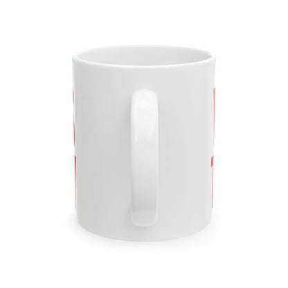 Funny coffee mug printed with "I DID EVERYTHING THEY SAID / WHERE IS THE MONEY", back view showing the handle