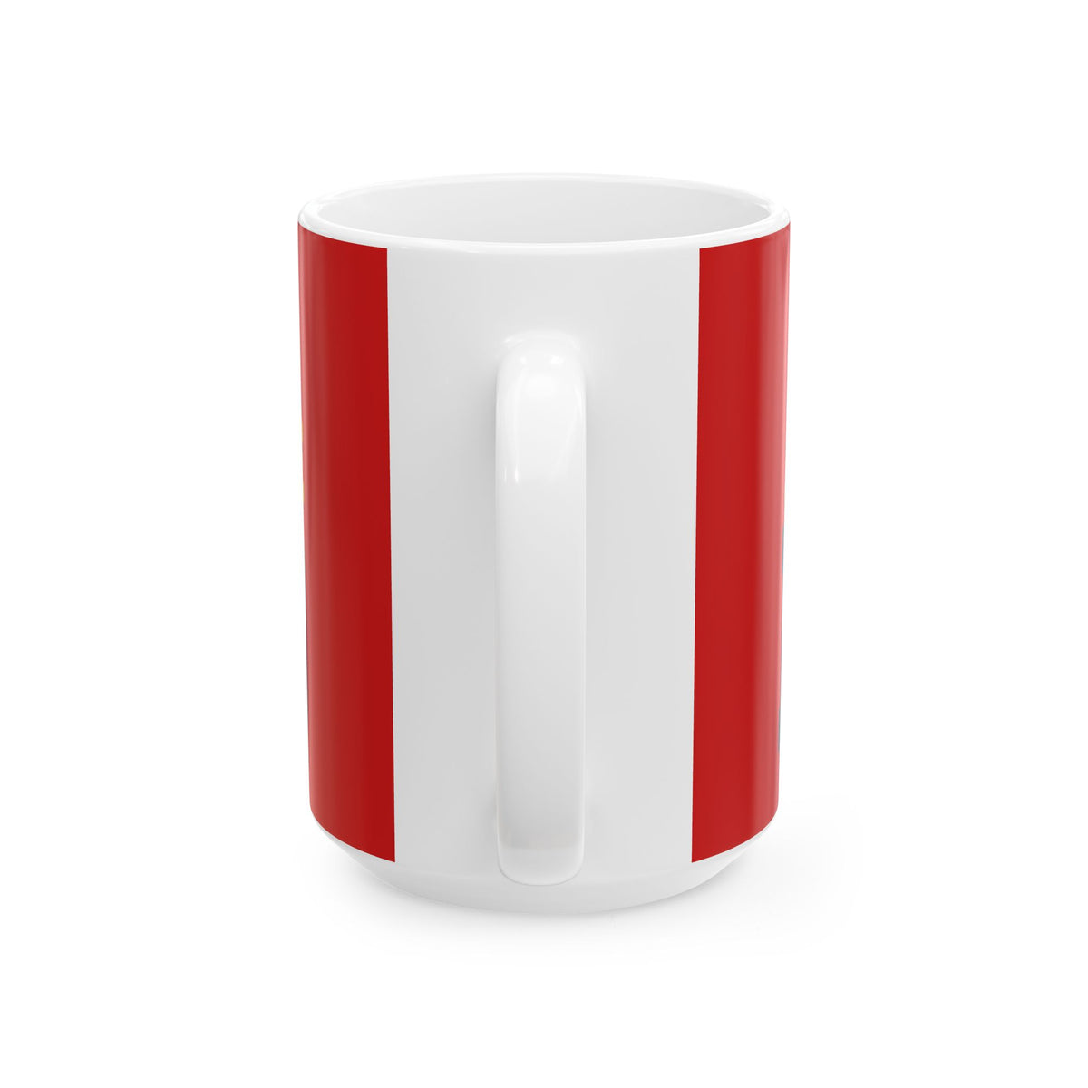 Funny coffee mug printed with "I PAY TO LIVE AND THE SERVICE IS BAD", 15 oz size, back view showing the handle