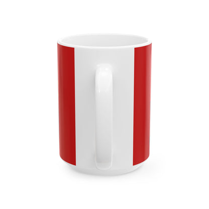 Funny coffee mug printed with "I PAY TO LIVE AND THE SERVICE IS BAD", 15 oz size, back view showing the handle