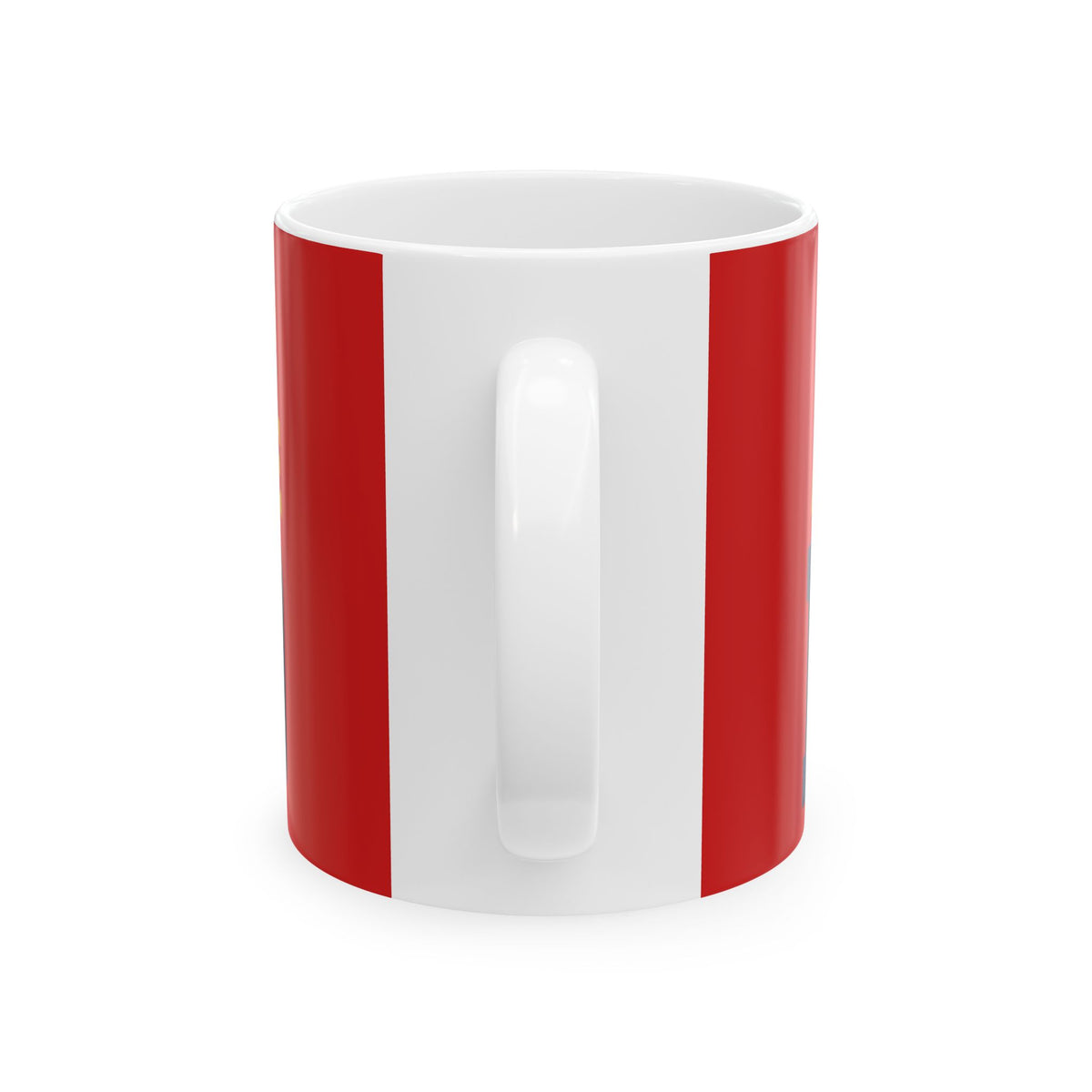 Funny coffee mug printed with "I PAY TO LIVE AND THE SERVICE IS BAD", back view showing the handle