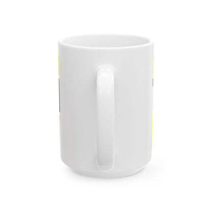 Funny coffee mug printed with "I WAS SUPPOSED TO BE RICH BY NOW", 15 oz size, back view showing the handle