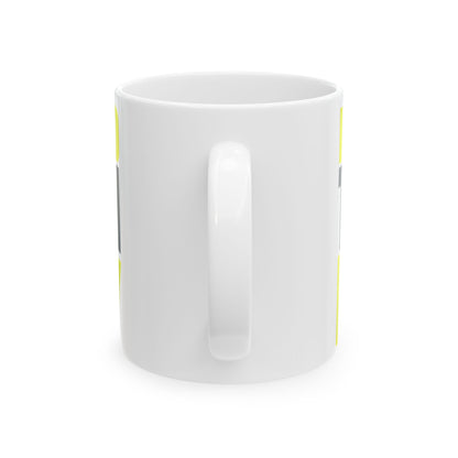 Funny coffee mug printed with "I WAS SUPPOSED TO BE RICH BY NOW", back view showing the handle