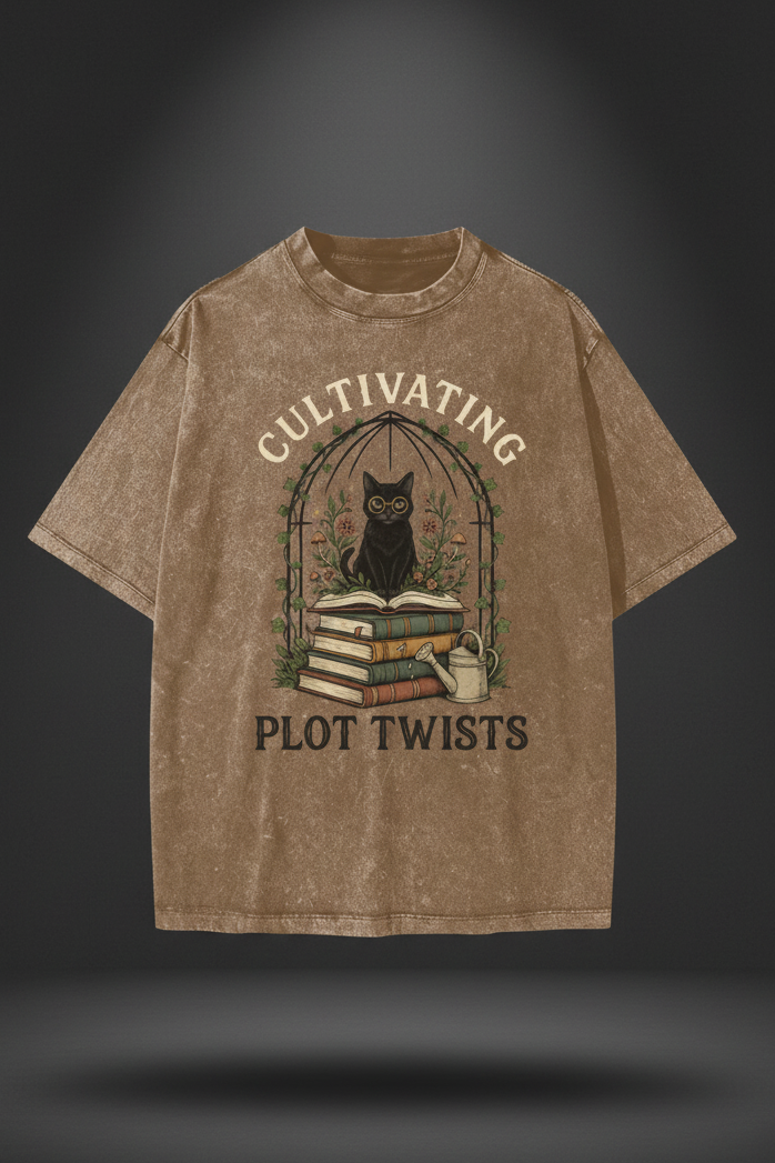 Kids’ Cultivating Plot Twists cat snow-washed graphic T-shirt